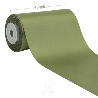 HUIHUANG Moss Green Satin Ribbon - 4 inch Wide, Double Face, Thick, 10 Yards/Roll for Wedding Party Supplies, Chair, Cake Decor, Large Bows, Flower Bouquet, Sewing, Crafts