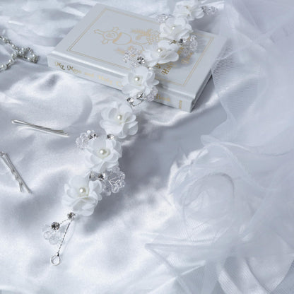 Needzo White Flower Hair Vine, Bridal, Wedding, First Communion Headpiece, Accessories for Girls and Women, One Size