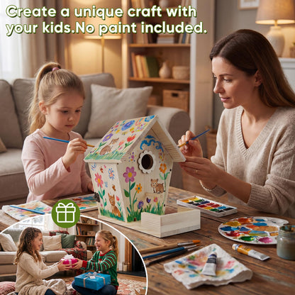 Bird House for Outside Hanging, Wooden Bird Houses for Outdoors with Feeding Tray, Bird Nesting Box for Garden Patio Tree Fence, Easy Clean Birdhouse with Hanging Rope for Small Wild Birds