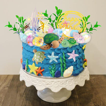 UFROMSKY 34pcs Turtle Cake Topper Under the Sea Cake Decoration with Ocean Turtle Starfish Conch and Seashells for Sea Theme Birthday Party Baby Shower Supplies