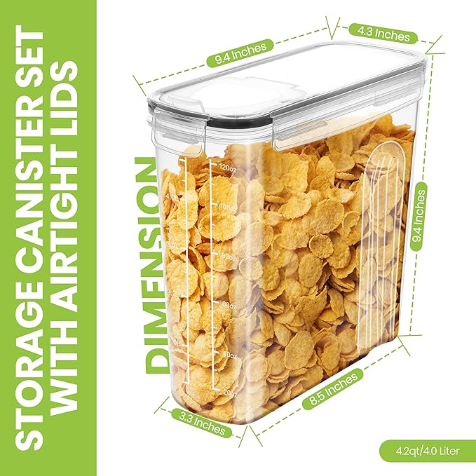 Utopia Kitchen Cereal Containers Storage Set – 3 Pack 4L Airtight Food Storage