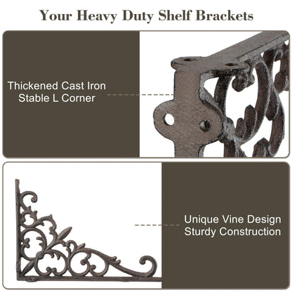 Z Metnal Decorative Shelf Brackets, 6 x 9 inch , Cast Wrought Iron Metal Mailbox Bracket, Wall Decor, Modern Shelving Bracket for DIY Floating Shelves, 4 Pack