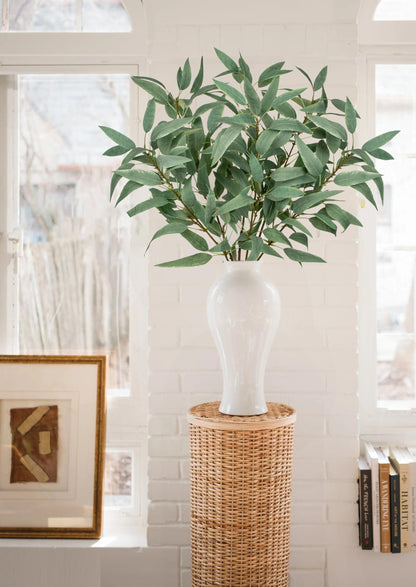 Faux Eucalyptus Stems - 34' Long Fake Salix Leaves 6 Pcs Artificial Greenery Stems for DIY Bouquet Arrangements, Centerpieces, Shower Decorations