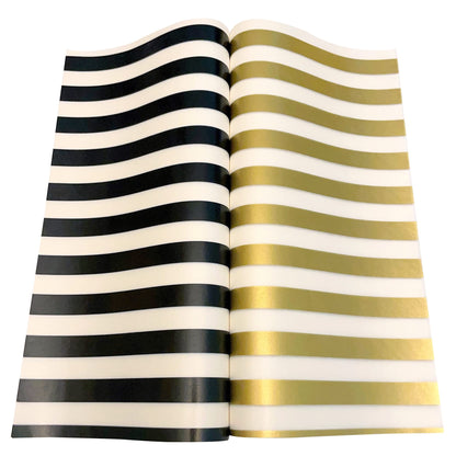 Suiwen 150 Gold and White, Black and White Striped Wax Paper, Food Picnic Paper, Greaseproof Paper,Waterproof Dry Hamburger Paper Liners Wrapping Tissue for Plastic Food Basket(Gold/Black/White)
