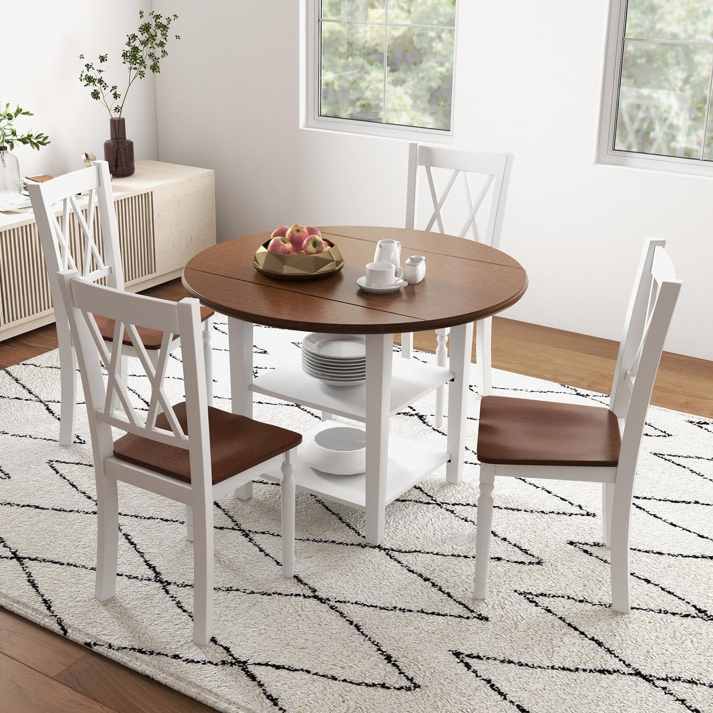 Giantex Dining Room Chairs Set of 2 White, Wooden Farmhouse Kitchen Chairs with Rubber Wood Seat, Acacia Wood Legs, Max Load 360 Lbs, Heavy Duty Wood Armless Dining Chairs with High Back