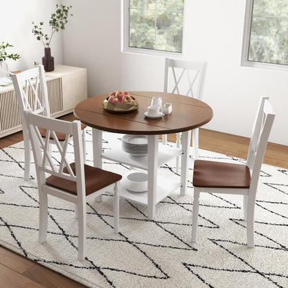 Giantex Dining Room Chairs Set of 2 White, Wooden Farmhouse Kitchen Chairs with Rubber Wood Seat, Acacia Wood Legs, Max Load 360 Lbs, Heavy Duty Wood Armless Dining Chairs with High Back