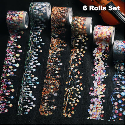 AuriicLeaf Light Surround PET Tape Set, 6 Rolls Holographic Ephemera for Junk Journaling, Scrapbooking, Crafting, DIY Projects, Diaries, and Art Supplies