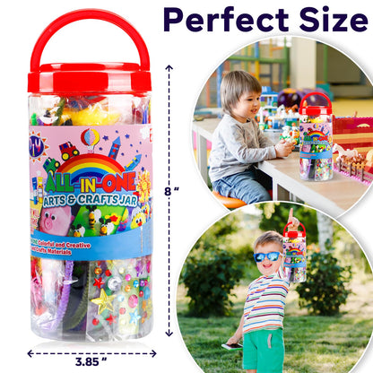 FUNZBO Arts and Crafts Supplies for Kids - Toddlers Craft Kit with Glitter Glue Stick, Pipe Cleaners, Pom Poms, Popsicle Sticks Tools, DIY School Supplies Kit, Birathday Gifts for Girls Boys Age 4+