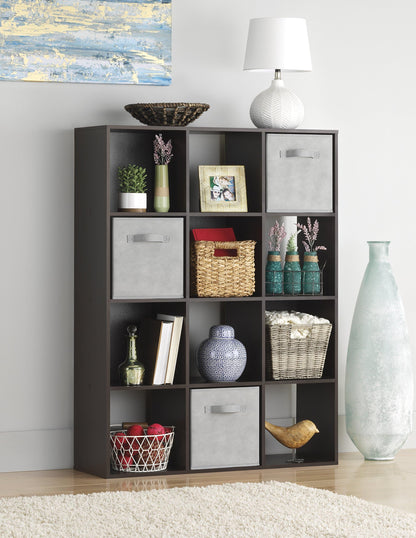Whitmor 12 Cube Storage Organizer, 4 Tier Stackable Mdf Wood Bookcase, Open Storage Display Bookshelf, Storage Cabinet for Living Room, Bedroom, Home, Office, 35.1"L x 11.7"W x 47.5"H, Espresso