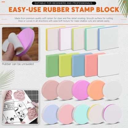 Rustark 22 Pcs Mixed Rubber Stamp Carving Blocks Set with Carving Knives and Whetstone, Carve Block Printing Carving Block Kit for Printmaking, Scrapbooking, Sculpting, Stamping