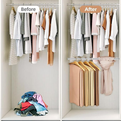 STORAGE MANIAC Hanging Closet Rod, Adjustable Width and Height Closet Hanging