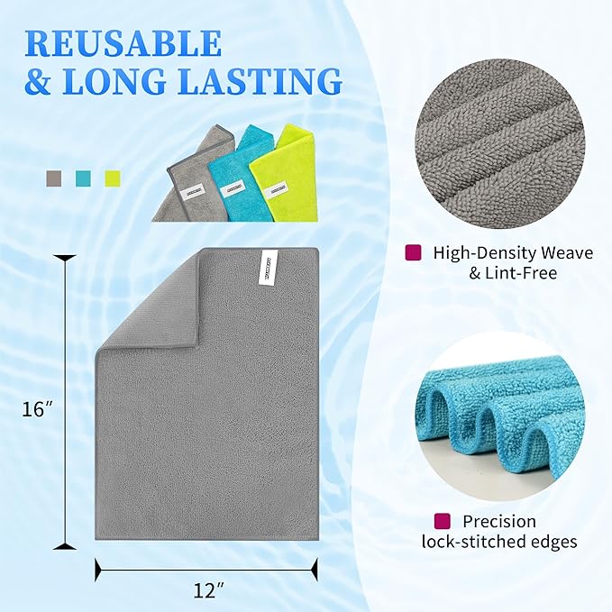 FIXSMITH Shop Towels-400 Pack, 12 x 16 in Microfiber Cleaning Cloth, Highly