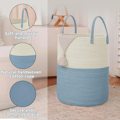 Large Woven Laundry Basket Hamper, 100L Cotton Rope Storage Bin