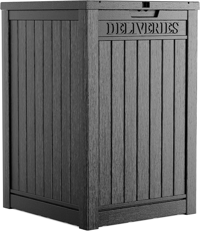 PatioZen Package Delivery Box 55 Gallon with Lockable Secure,Outdoor Package Drop Container Waterproof for Porch Patio and Curbside(Black)