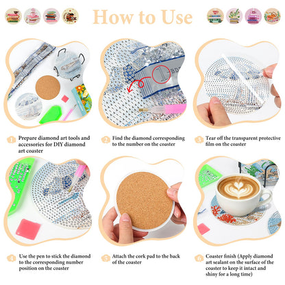 Book Diamond Art Coasters Kit with Holder, Book Lovers Diamond Painting Coasters Set of 8 for Adults, DIY Non Slip Drink Coaster with Cork Pads, Relaxing Craft Kits for Home Decor Gifts 4x4 Inch