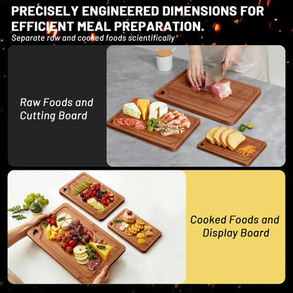 Lacusmall Bamboo Cutting Board for Kitchen, 3Pcs Thickened Wooden Cutting Board Set with Deep Juice Groove, Built-in Handles Durable Chopping Boards for Separating Meat, Vegetables, Fruits, Ideal Gift