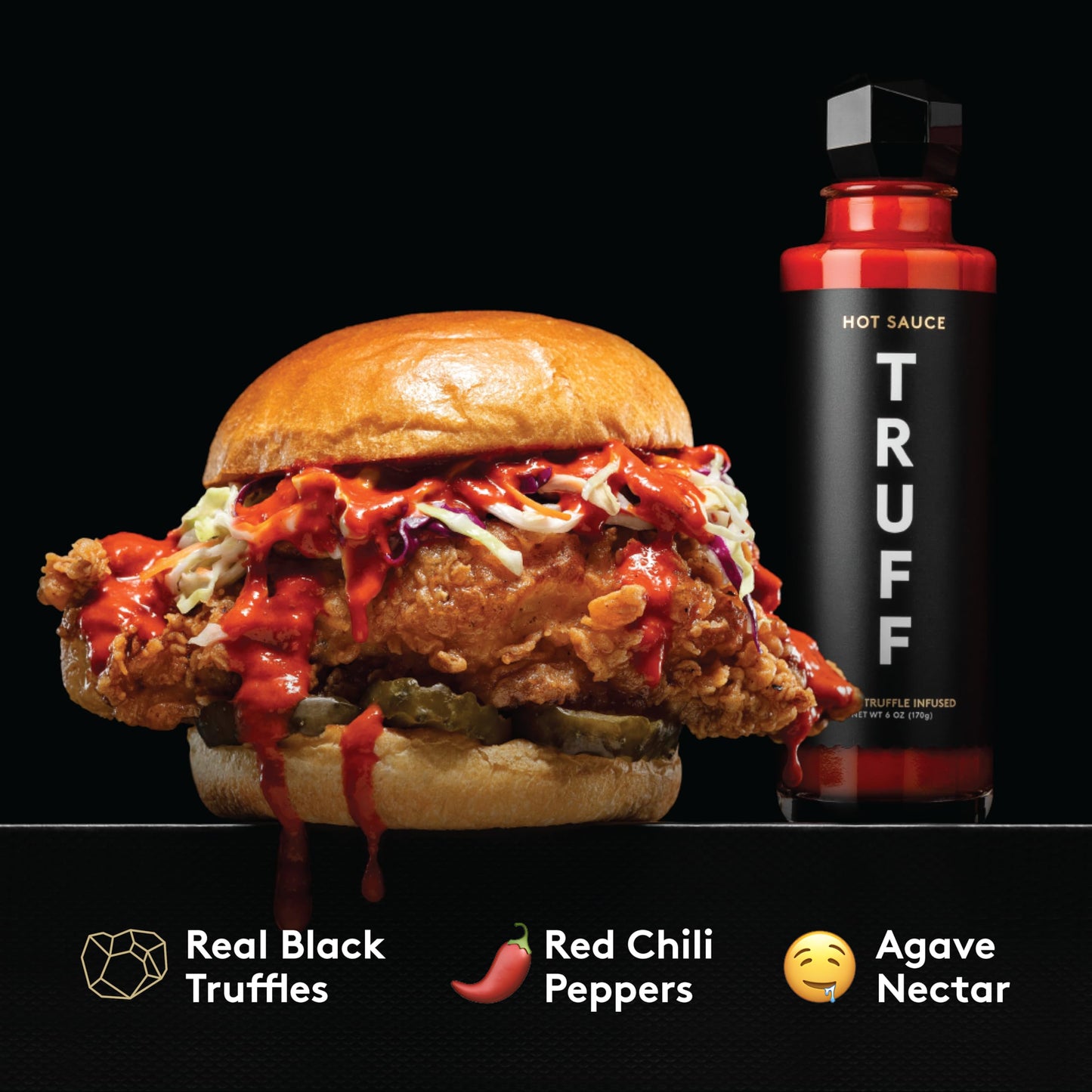 TRUFF Original Black Truffle Hot Sauce, Gourmet Hot Sauce with Ripe Chili Peppers, Black Truffle Oil, Agave Nectar, Unique Flavor Experience in a Bottle, 6 oz.