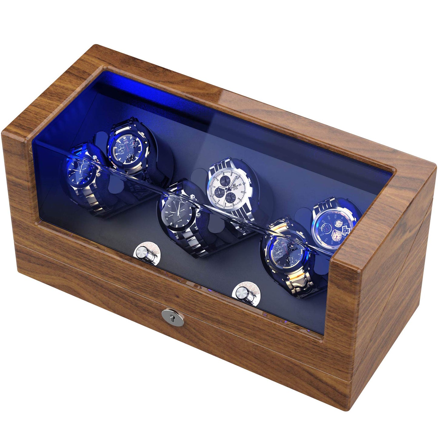TRIPLE TREE Watch Winder, for Rolex Automatic Watches with Soft and Flexible Watch Pillows, Wooden Shell, Powered by Japanese Motor, with Built-in Blue LED Illuminated