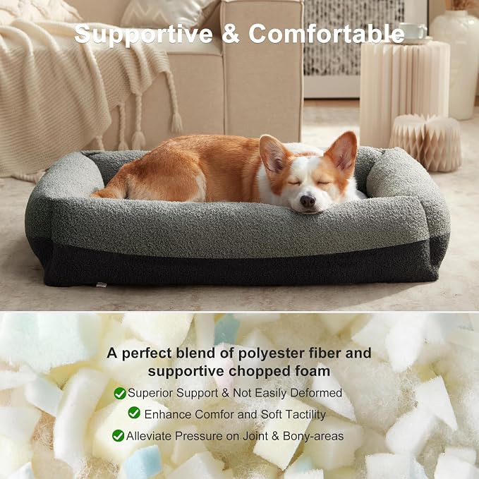 FURTIME Washable Small Dog Bed, Rectangle Comfy Fluffy Kitten Puppy Bed, Removable Zipper Cover Machine Wash, Breathable Orthopedic Bed Durable Pet Cuddler with Anti-Slip Bottom, 20x19x6 in, Dark Grey