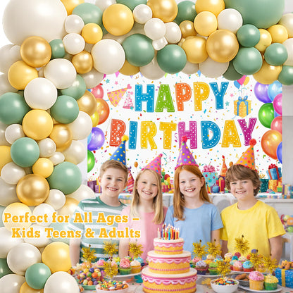 Sage Green and Gold Birthday Decorations Set for Men & Women, 131pcs Birthday Party Decor for Boys & Girls, Balloon Arch Kit, Backdrop, Cake Toppers, Happy Birthday Banner for Birthday Celebrations