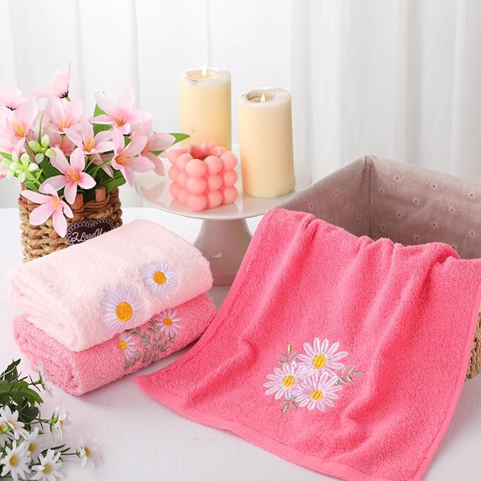 Daisy Floral Hand Towels Farmhouse Pink Daisy Bathroom Decor 14x29 Inch