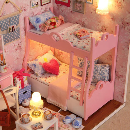 Ogrmar Wooden Dollhouse Miniatures DIY House Kit with Cover and Led Light-Blossom Age