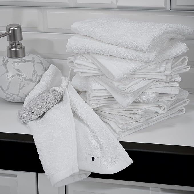 Tens Towels Pack of 60 Washcloths, 12 x 12 Inches, Lighter Weight, Quick to Dry