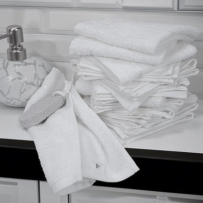 Tens Towels Pack of 60 Washcloths, 12 x 12 Inches, Lighter Weight, Quick to Dry