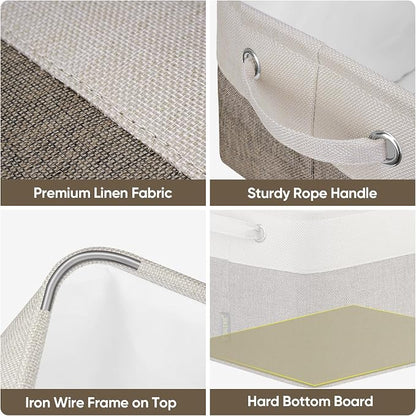 BALEINE 3 Pack Fabric Closet Storage Bins for Shelves, Linen Closet Organizers and Storage, Decorative Baskets for Organizing, Shelf, Clothes, Home, Office (Brown, 15"x11"x9.5")