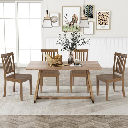 COLAMY Wooden Dining Chairs Set of 2, Solid Rubberwood Kitchen & Dining Room Chairs, Farmhouse Rustic Side Chairs for Dining Table, Anti-Slip Protection, Classic Windsor Style Seating, Oak Light Brown