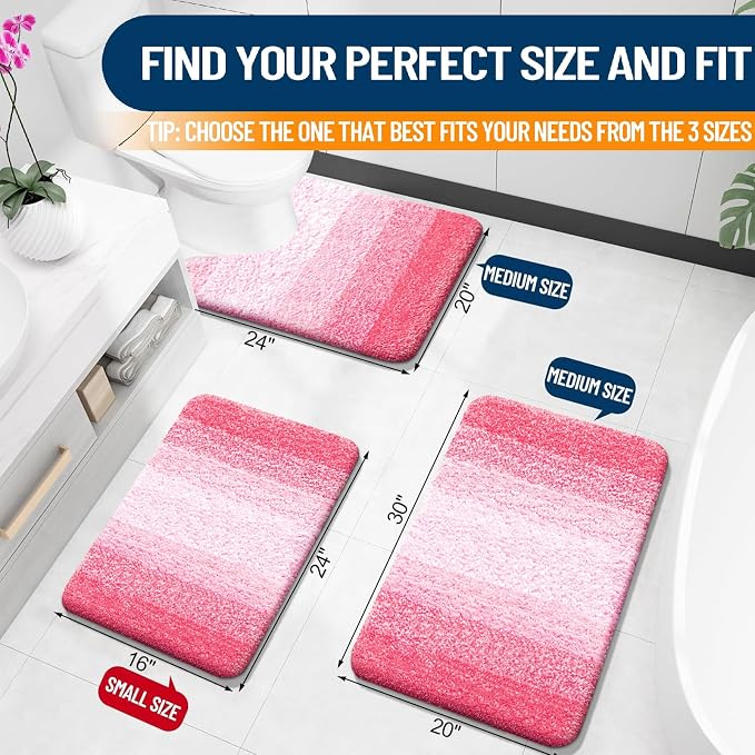 OLANLY Large Bathroom Rugs Mat 44x32, Extra Soft Absorbent Microfiber Bath Rugs, Rubber Backing, Quick Dry, Machine Washable Bath Mats for Bathroom Floor, Tub and Shower, Home Decor Accessories, Pink