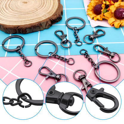 150Pcs Swivel Snap Hook Set,Gun Black Swivel Clasps Lanyard Snap Keychain Hooks Lobster Clasp Split Key Rings with Chain and Jump Rings Bulk for Keychain Lanyard,Charm,Jewelry,DIY Crafts Supplies