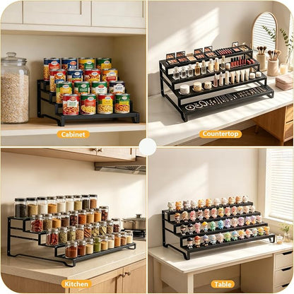 Attelite 4 Tier Expandable Can Rack Organizer for Pantry, Adjustable 13"-21" Metal Soda Can Organizer, Pantry Organization Canned Food Storage Holder for Kitchen Cabinet Countertop, Black 1Pack