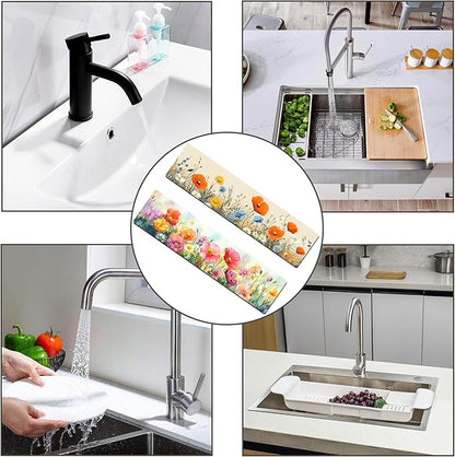 Bimkole 2 PCS Faucet Absorbent Mat, Kitchen Faucet Sink Splash Guard Wraparound