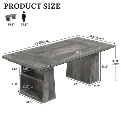YITAHOME 63" Executive Desk, Large Office Desk Computer Desk with Double Pedestal and Storage Shelves, Wood Simple Workstations Writing Table Conference Table Business Furniture for Home Office, Grey