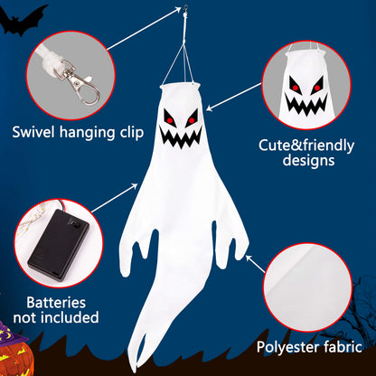 Geefuun 2PCS Halloween Fierce Ghost Windsocks Hanging Decorations - 43 Inch Flag Wind Socks for Home Yard Outdoor Decor Party Supplies
