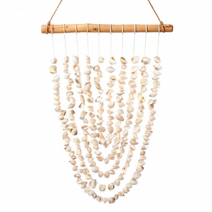 Novabright Seashell Wall Hanging Decor Coastal Beach Shells Wind Chimes 20.4 Inch Handmade White Sea Shells with Driftwood Farmhouse Rustic Ocean Wall Art for Summer Bedroom Bathroom Living Room