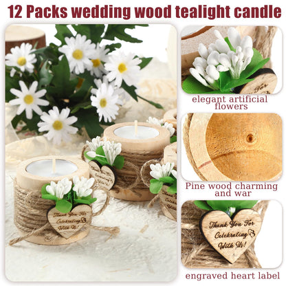Lallisa 12 Pcs Set of Wooden Tealight Candle Holders, Wedding Favors for Guests, Rustic Wedding Shower Decorations, Thank You Gifts, Bridal Shower Favors, Tea Party Centerpieces, Light Brown