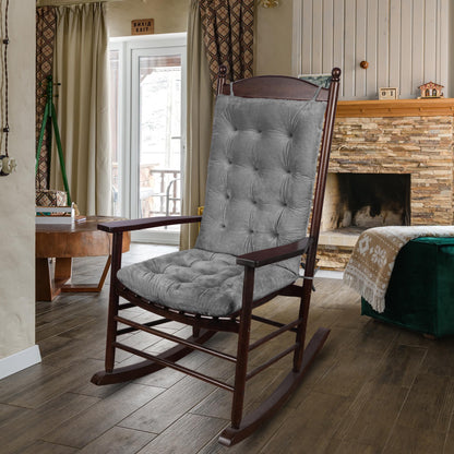 ELFJOY Rocking Chair Cushion Large Rocking Chair Pads with Ties Premium Tufted High Back and Seat Cushion 2 Piece Set Grey