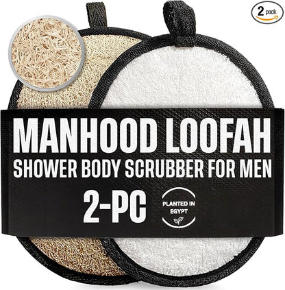 SERRENTO Loofah Body Scrubber Shower - Luffa Sponge 2PCS Black & White Set