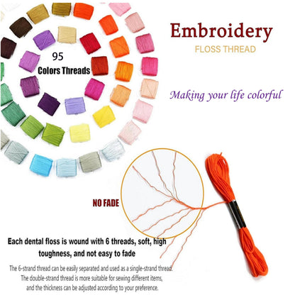 XMZCOLA Embroidery kit for Beginners Adults,1200 Pcs + Friendship Bracelet String Kits with Storage Box,95 Colors Embroidery Thread and 1000 Crafts Beads,Embroidery Floss and Accessories