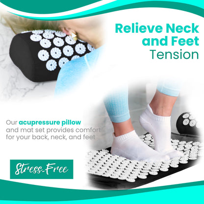 Sivan Back and Neck Pain Relief Acupressure Mat and Pillow Set, Chronic Back Pain Treatment - Relieves Your Stress of Lower Upper Back and Sciatic Pain - Black