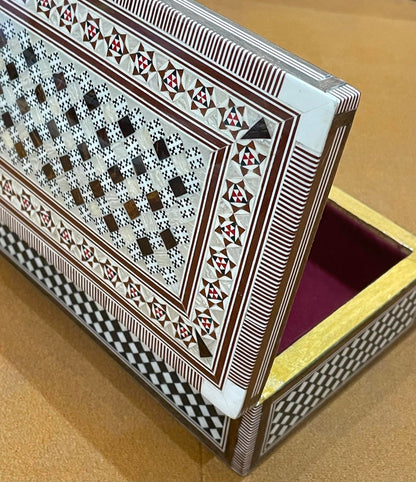 FAMA.store Handmade Egyptian Jewelry Box – Mother of Pearl Inlay – Decorative Wooden Trinket Box for Women Oriental Keepsake Storage Organizer (8" X 5" x 2.2"inch M02)