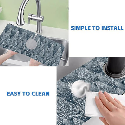 Christmas Forest Sink Faucet Absorbing Mat Pine Spruce Sink Splash Guard Faucet