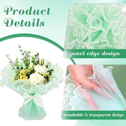8 Pack Floral Wrapping Mesh Paper, Windspeed Pearl Mesh for Floral Bouquet Wrapping Paper White and Pink Florist Supplies for Mother's Day Valentine's Day Florist Wedding Flower Packaging