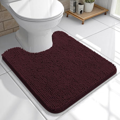 OLANLY Toilet Rugs U-Shaped 20x20, Extra Soft Absorbent Chenille Contour Bathroom Rugs for Toilet, Dry Quickly, Machine Washable, Non-Slip Bath Mat, Black Cherry