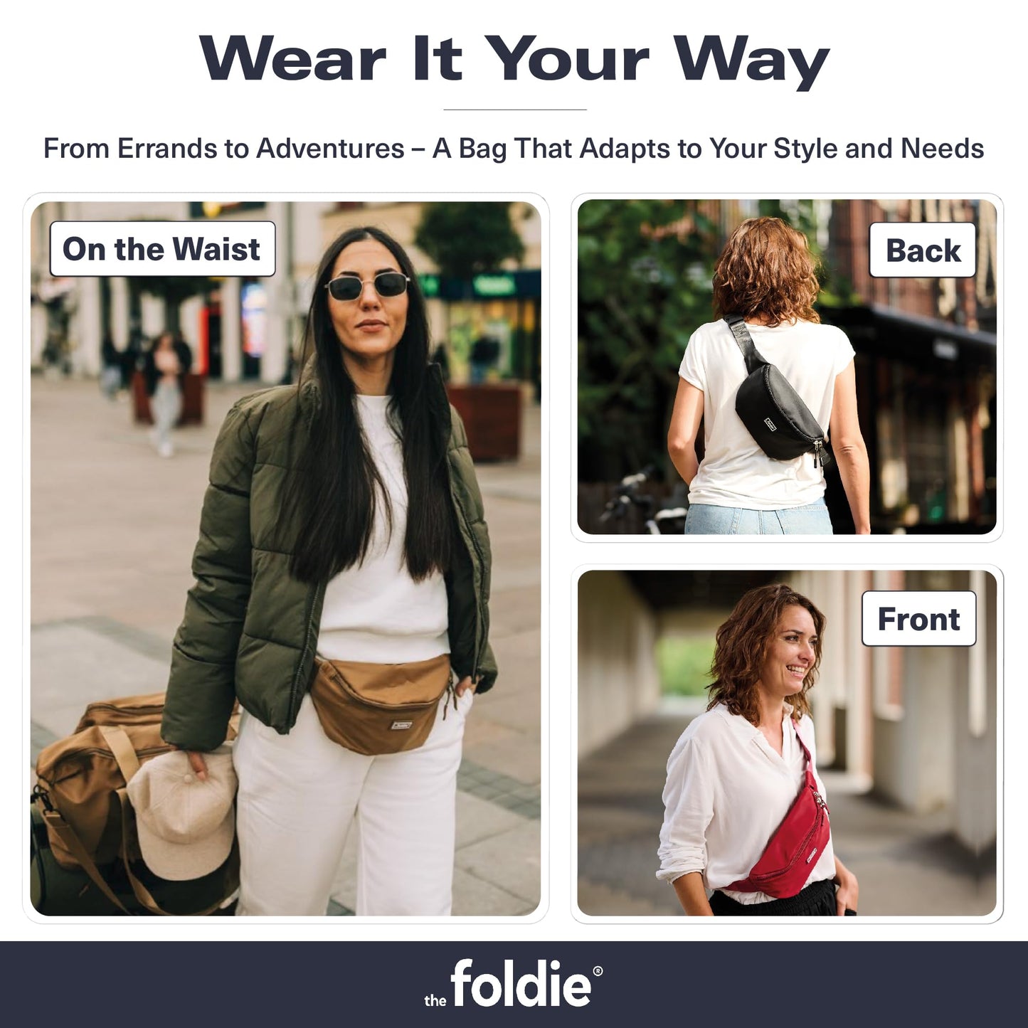 The Foldie Foldable Crossbody Bags for Women & Men - Anti-Theft RFID-Safe Fanny Pack with Smart Lockable Zippers and Cut-Resistant Strap - Lightweight Waist Pack for Travel & Everyday Use - Yellow