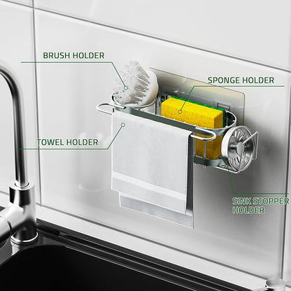 Cisily Sage Green Kitchen Sink Caddy Sponge Holder in the Sink, Stainless Steel