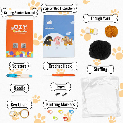 Nikolle Crochet Kit for Beginners with Step-by-Step Video Tutorials Crochet Animal Kit Crochet Starter Kits for Adults Kids - Dachshund(Black)