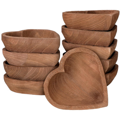 Tioncy 10 Pcs Wooden Dough Bowls - Wood Heart Shaped Hand Carved Paulownia Serving Decorative Bowl Bulk for Home Holding or Making Bread, Fruits, Salad & Candle, 7 Inch